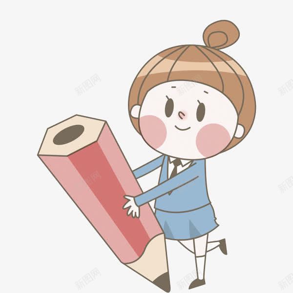 手绘拿着铅笔的女孩图png免抠素材_新图网 https://ixintu.com 卡通 可爱的 呆萌的 学生 小女孩 短发 铅笔