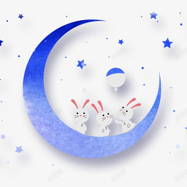 月亮与月兔png免抠素材_新图网 https://ixintu.com 仰望夜空 兔子 兔宝宝 创意 可爱 唯美 夜空 扁平星空 星光 星星 月亮 气球