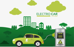 绿色能源汽车充电矢量图素材