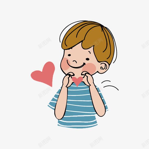 金发男孩png免抠素材_新图网 https://ixintu.com 卡通 可爱 图案 微笑 手绘 条纹T恤 比心 粉色爱心 金发