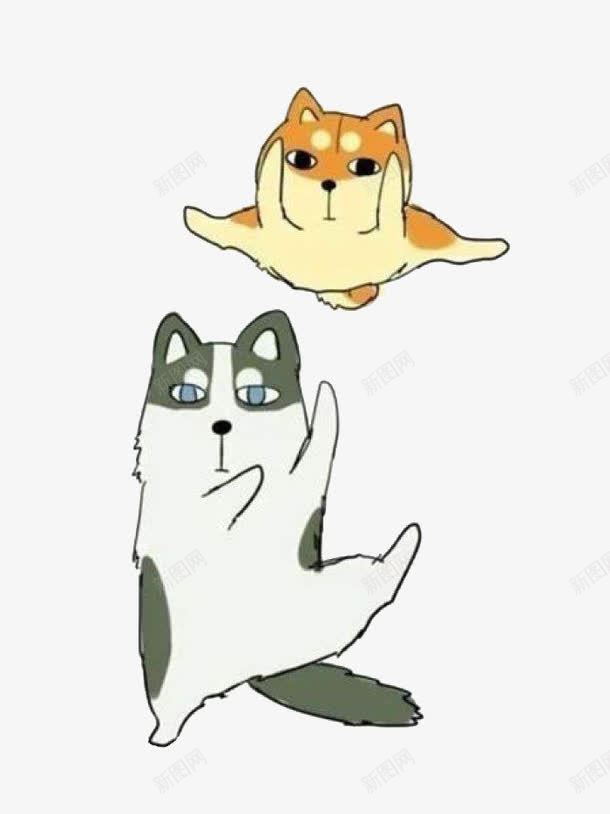 两只小狗png免抠素材_新图网 https://ixintu.com 卡通 卡通柴犬 手绘 柴犬 灰色的 简笔 跳跃 黄色的
