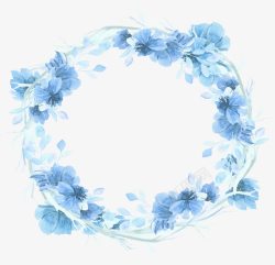 水彩蓝色花朵装天蓝色花朵花环高清图片