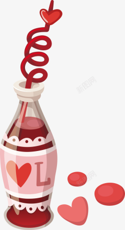 红色螺旋吸管手绘可爱饮料瓶矢量图高清图片