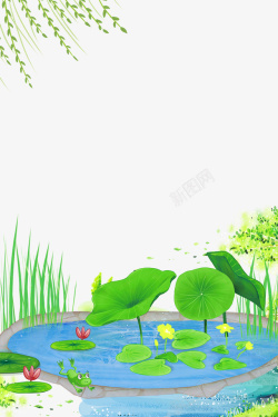 夏季荷塘与柳树主题边框素材