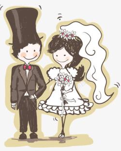 婚礼素材人物可爱手绘卡通新郎新娘矢量图高清图片