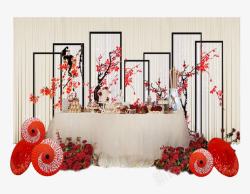 白色花边蛋糕架中国风桃花婚礼甜品台高清图片