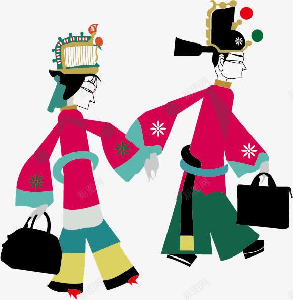 皮影png免抠素材_新图网 https://ixintu.com 传统文化 出行 创意 卡通 夫妻 平面设计 彩色手绘 旅游 皮影人物