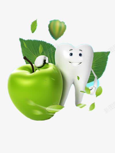 牙齿健康png免抠素材_新图网 https://ixintu.com 保护牙齿 健康生活 口腔 口腔医院宣传 爱护牙齿 牙医 牙科医生 牙齿 绿色 苹果
