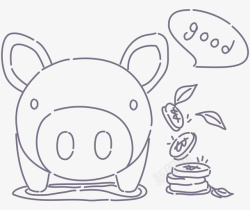 可爱的小猪存钱罐简笔画素材