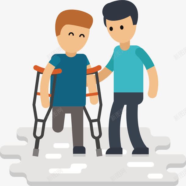 帮助残疾人png免抠素材_新图网 https://ixintu.com 坐垫 帮助残疾人 弱势群体 微笑 手绘 拐杖 断脚 短T 短发 阴影