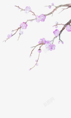 粉色小清新水彩桃花树枝装饰图案素材