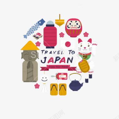 可爱的日本文化符号集平面风格图标图标