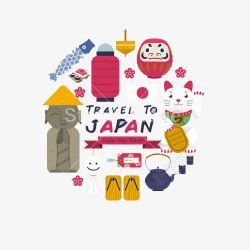 招财猫图标可爱的日本文化符号集平面风格图标高清图片