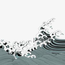 日式海浪画日式复古海浪花纹高清图片