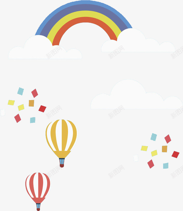 卡通热气球和彩虹png免抠素材_新图网 https://ixintu.com 云彩 卡通 彩虹 插图 漂浮的 热气球 装饰图案