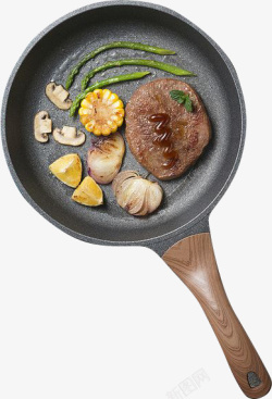 平底锅盘子上的食物牛排高清图片