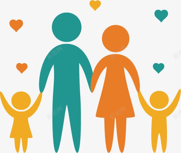 幸福一家人png免抠素材_新图网 https://ixintu.com 人物剪影 孩子 家人 家庭 平面设计 幸福 彩色卡通 父母 背影家庭