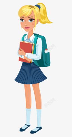 抱着书的女孩背书包上学的女孩高清图片