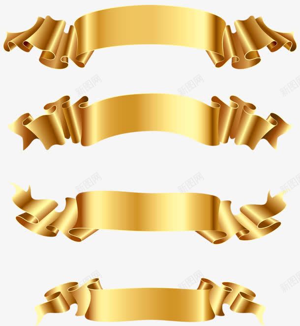 金色色带png免抠素材_新图网 https://ixintu.com 丝带 促销素材 平面设计 横幅条幅 金色 飘带