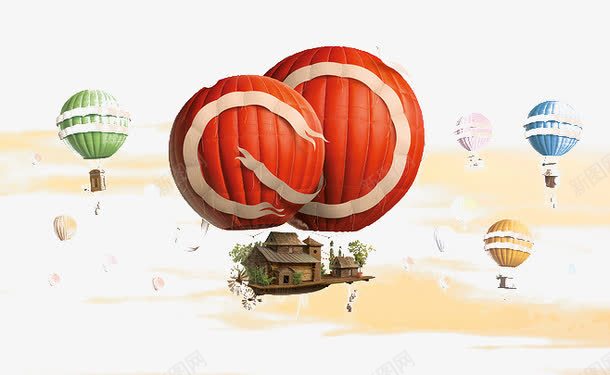 热气球城堡png免抠素材_新图网 https://ixintu.com 城堡 天空 梦幻 热气球 自由 装饰