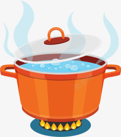 水烧开铁锅卡通风格沸水高清图片