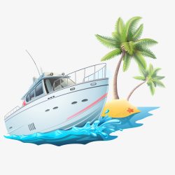 白色游艇夏日椰树与游艇高清图片