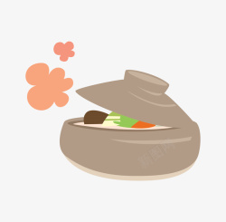 美食汤类砂锅里的汤手绘图高清图片