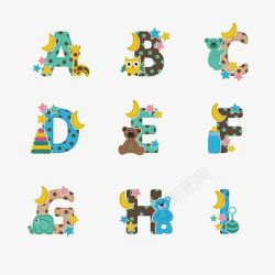 组合英文字母F卡通斑点字母高清图片