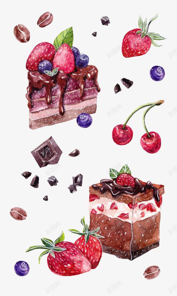 水彩水果蛋糕png免抠素材_新图网 https://ixintu.com 巧克力当 水彩画 草莓蛋糕 蓝莓