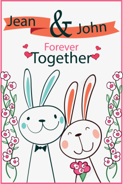 结婚兔子可爱情侣兔子邀请函矢量图高清图片