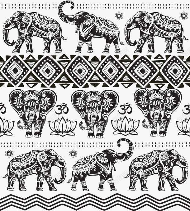 印度大象花纹背景png免抠素材_新图网 https://ixintu.com 印度大象 背景 花纹
