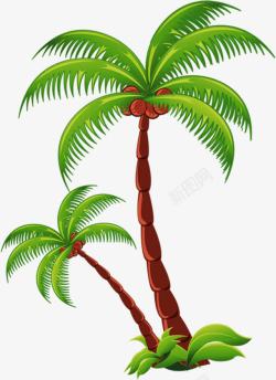 手绘卡通夏日沙滩椰子树素材