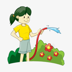 女孩浇花用水管浇花的女孩高清图片