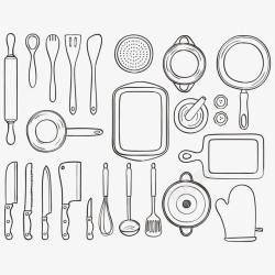 焗锅碗线条手绘厨房工具高清图片