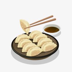 手绘筷子夹食物手绘饺子高清图片