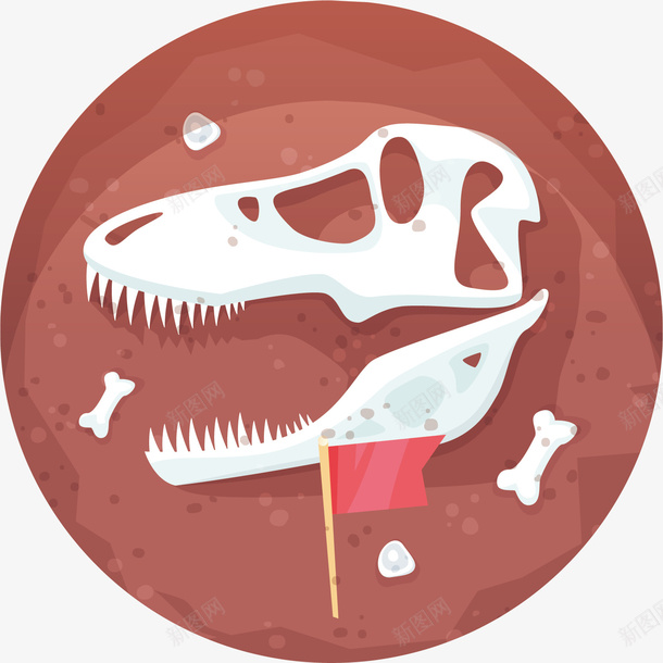 恐龙的化石png免抠素材_新图网 https://ixintu.com 侏罗纪 史前 大型 恐龙 旗子 白色 红色 食肉动物 骨头
