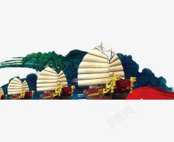 手绘的海上帆船海上航行高清图片