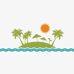 沙滩海浪椰子树和太阳高清图片