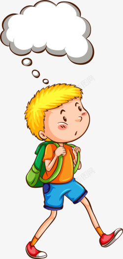 背着大书包的小男孩开学季思考的小男孩高清图片