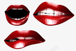不同嘴唇烈焰红唇三种不同的唇部表情高清图片