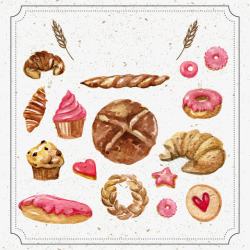 甜甜圈水彩画水彩绘烘焙食物矢量图高清图片