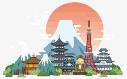 日本娃娃免扣PNG图卡通日本富士山高清图片