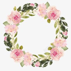 鲜花圆环矢量图手绘粉色花卉图高清图片