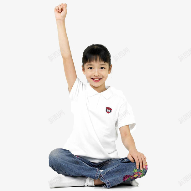 儿童坐姿举手png免抠素材_新图网 https://ixintu.com 举手 举手答题 儿童坐姿 右手举手 坐在地上 小姑娘 彩图 盘腿 真实 高举手臂