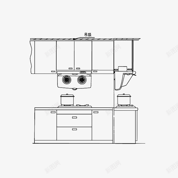 简笔画厨房图标png_新图网 https://ixintu.com 厨房简笔画 手绘图 手绘柜 柜子 电饭煲 线稿图 黑色线条