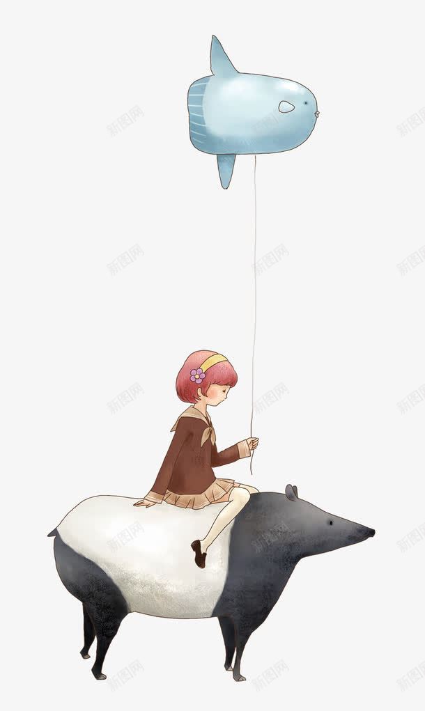 骑牛的小女孩png免抠素材_新图网 https://ixintu.com 小女孩 气球 留守儿童