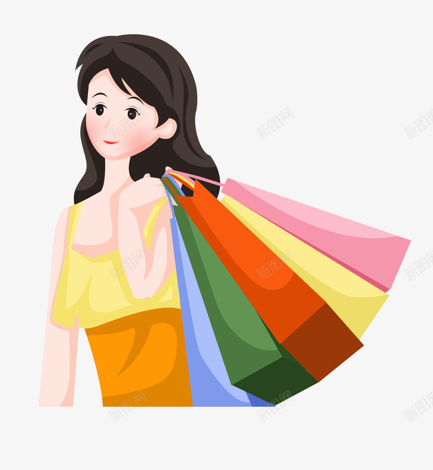 卡通人物拎购物袋png免抠素材_新图网 https://ixintu.com 卡通人物 购物元素 购物袋 逛商场