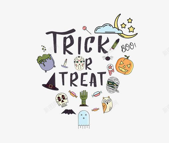 trickortreatpng免抠素材_新图网 https://ixintu.com 万圣节 南瓜 卡片封面 女巫帽子 海报封面 猫头鹰 骷髅