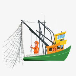船帆渔民撒网案矢量图高清图片
