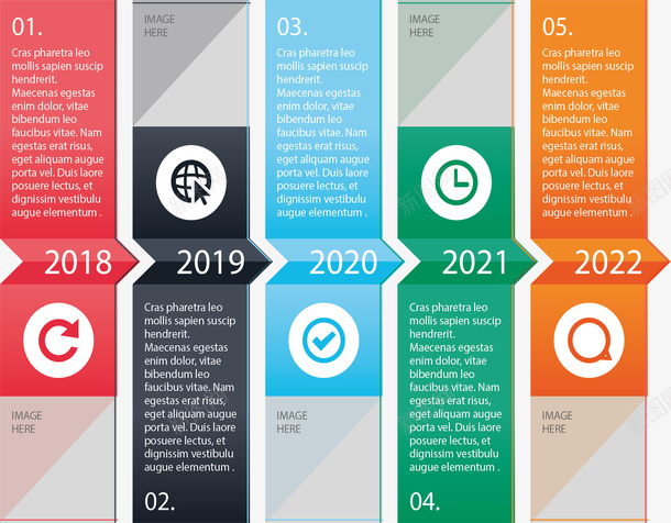 彩色箭头时间轴图表矢量图ai免抠素材_新图网 https://ixintu.com 信息图表 彩色图表 时间轴 步骤图 流程 矢量png 矢量图
